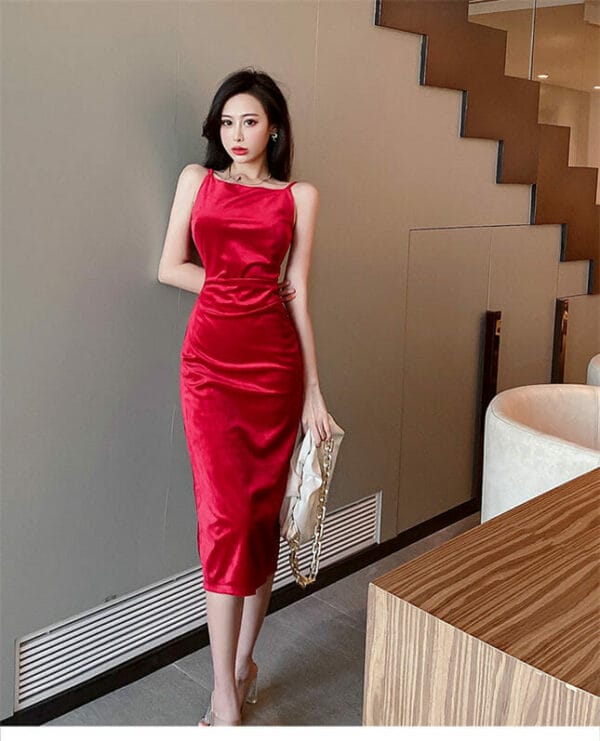 Fashion High Waist Straps Velvet Dress 3