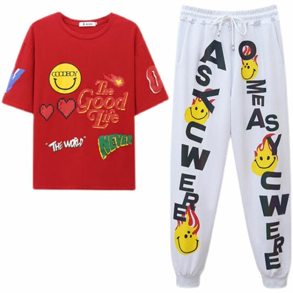 Fashion Hip-hop Cartoon Letters Printings Two Pieces Suits 6