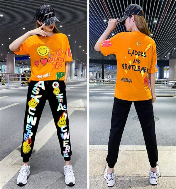 Fashion Hip-hop Cartoon Letters Printings Two Pieces Suits 5