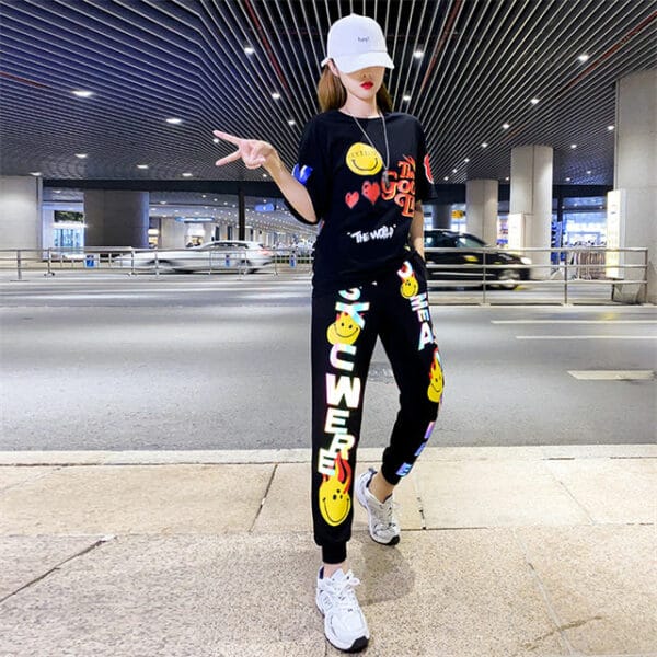 Fashion Hip-hop Cartoon Letters Printings Two Pieces Suits 3