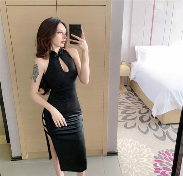 Fashion Hollow Out Skinny Cheongsam Dress 2