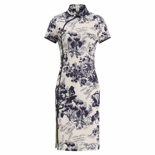 Fashion Ink Flowers Slim Cheongsam Dress 6