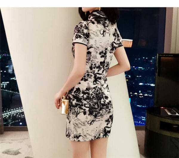 Fashion Ink Flowers Slim Cheongsam Dress 5