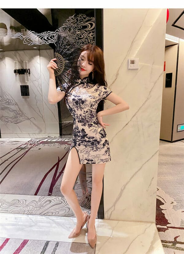 Fashion Ink Flowers Slim Cheongsam Dress 4