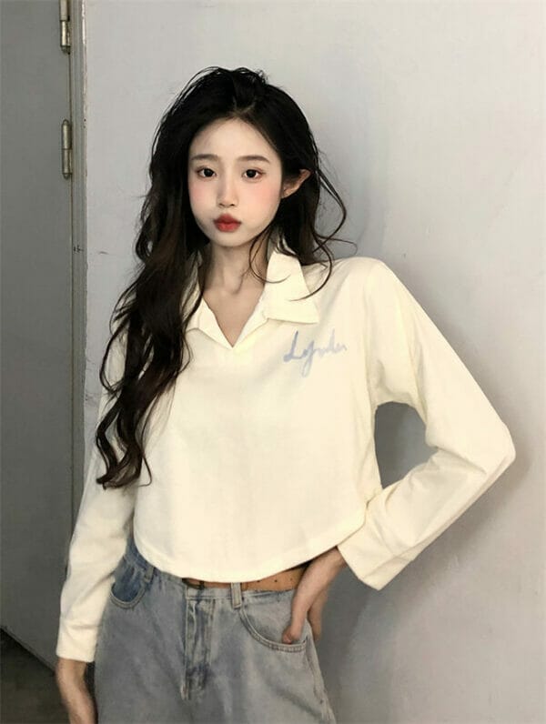 Fashion Korea 2 Colors Shirt Collar Printings Short T-shirt 3