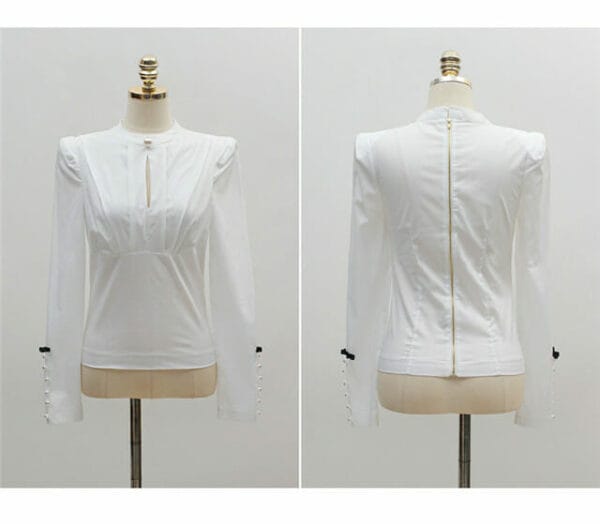 Fashion Korea Bead Collar Blouse with Fishtail A-line Skirt 6