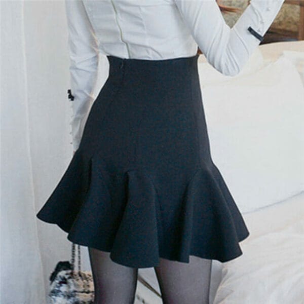 Fashion Korea Bead Collar Blouse with Fishtail A-line Skirt 5