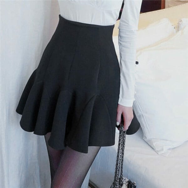 Fashion Korea Bead Collar Blouse with Fishtail A-line Skirt 4
