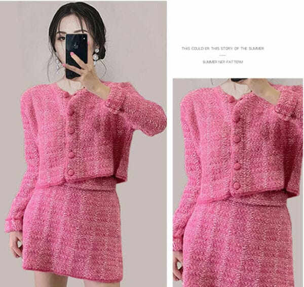 Fashion Korea Buttons V-neck Knitting Two Pieces Dress 3