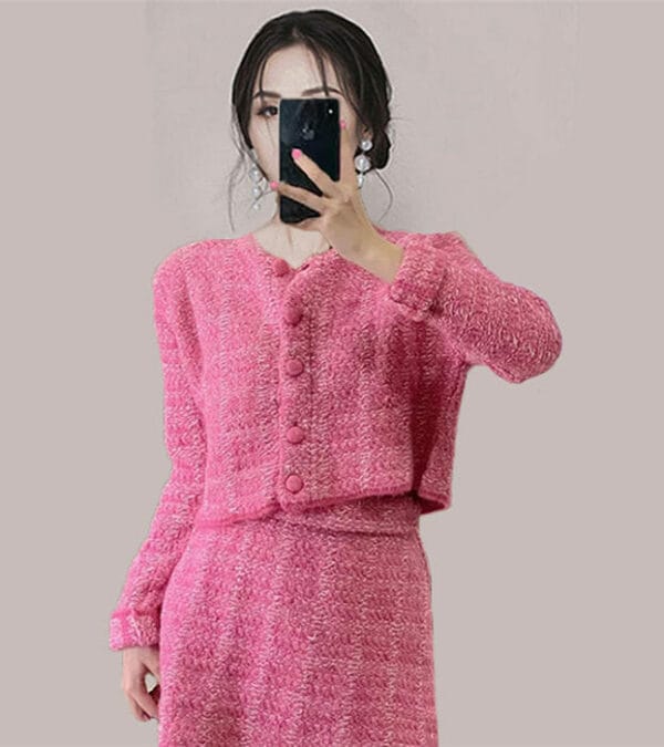 Fashion Korea Buttons V-neck Knitting Two Pieces Dress 2