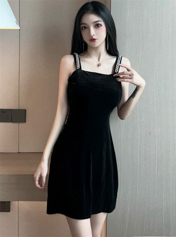 Fashion Korea Chain Straps Slim A-line Dress 1