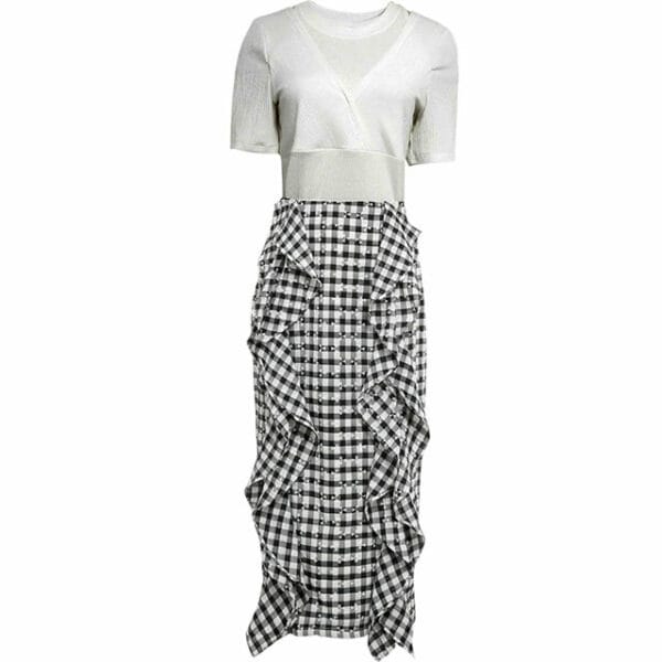 Fashion Korea Cotton T-shirt with Plaids Flouncing Skirt 5