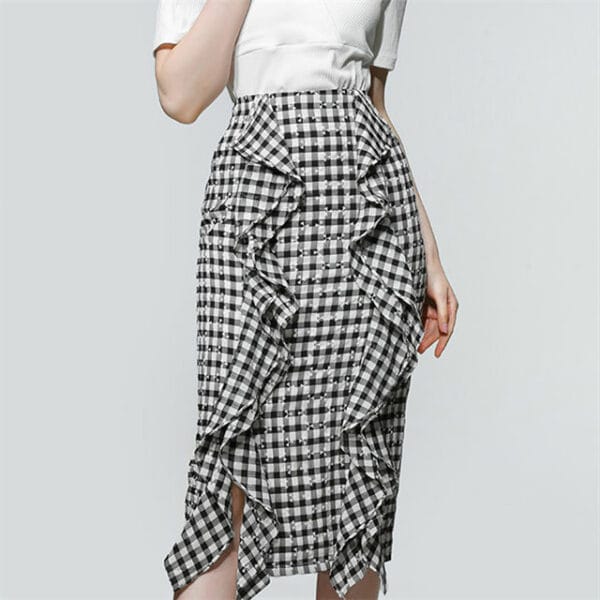 Fashion Korea Cotton T-shirt with Plaids Flouncing Skirt 4