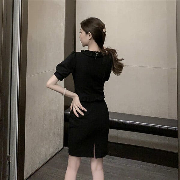 Fashion Korea Flouncing V-neck Slim Short Sleeve Dress 5