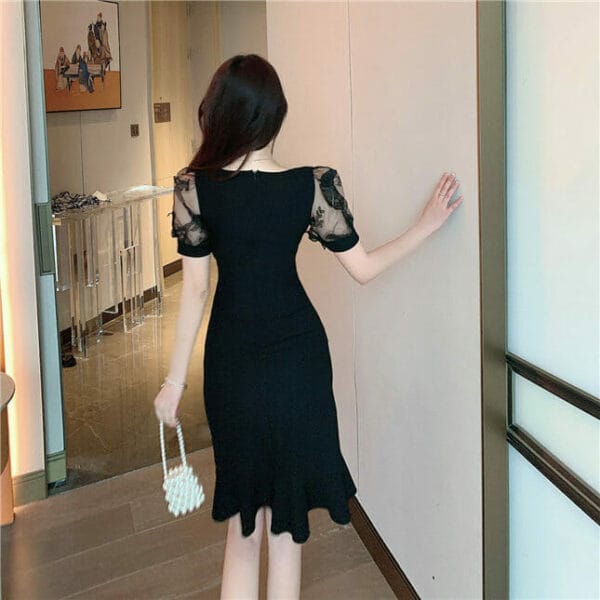 Fashion Korea Lace Sleeve Square Collar Fishtail Dress 5