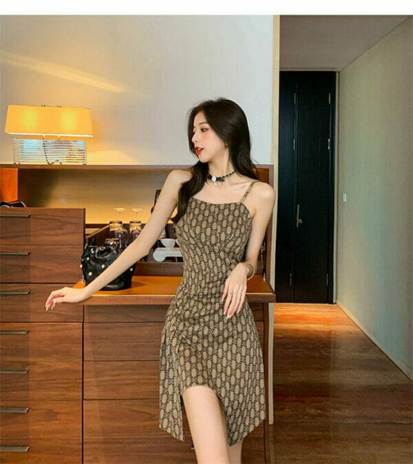 Fashion Korea Letters Pleated Flouncing Straps A-line Dress 2