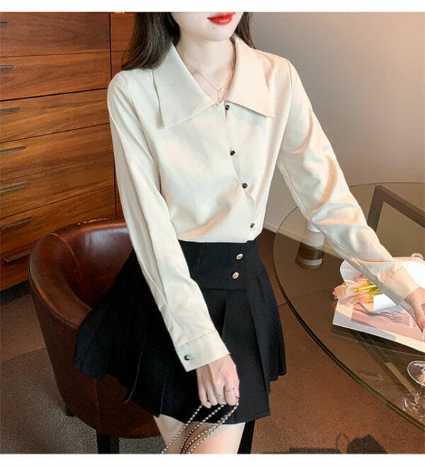 Fashion Korea Shirt Collar Sloping Buttons Long Sleeve Blouse 4