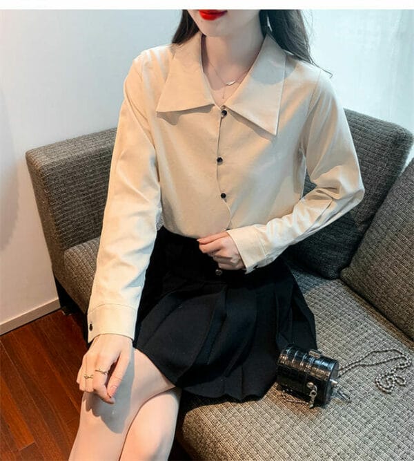 Fashion Korea Shirt Collar Sloping Buttons Long Sleeve Blouse 3