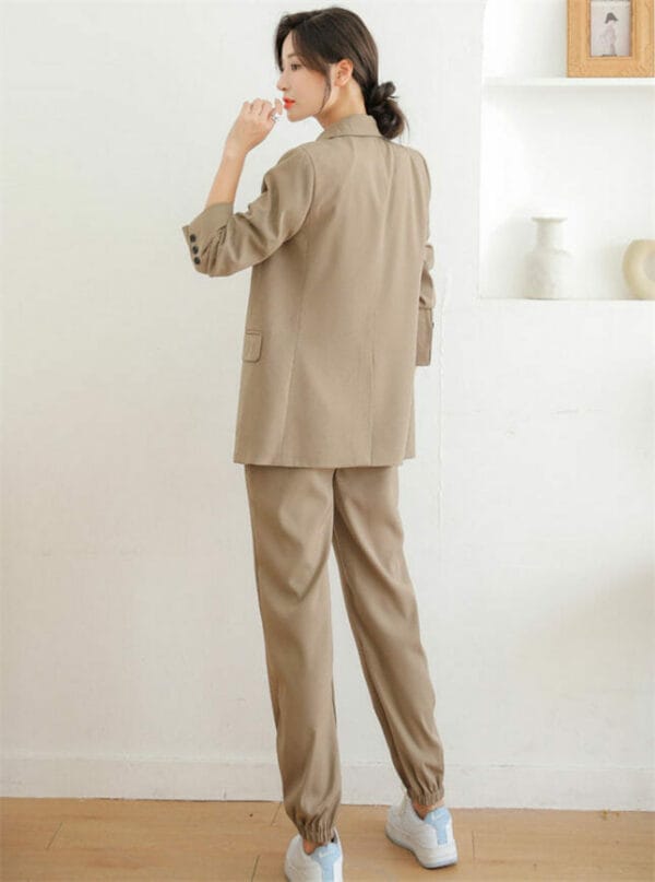 Fashion Korea Tailored Collar Elastic Waist Long Suits 6