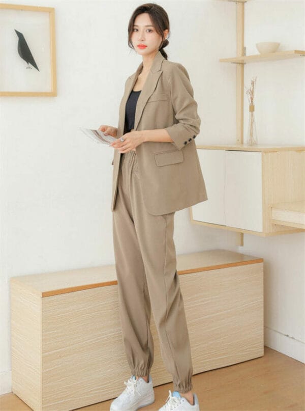 Fashion Korea Tailored Collar Elastic Waist Long Suits 4