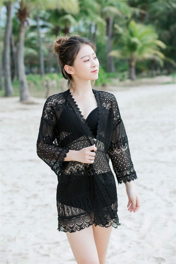 Fashion Lace Hollow Out Bikini Blouse 4