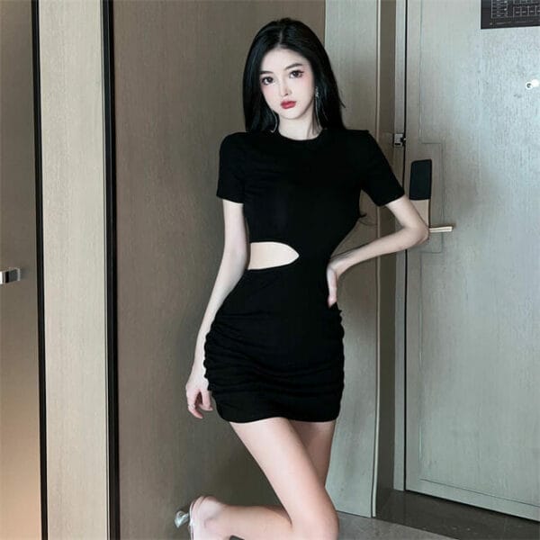 Fashion Lady 2 Colors Hollow Out Waist Slim Cotton Dress 4