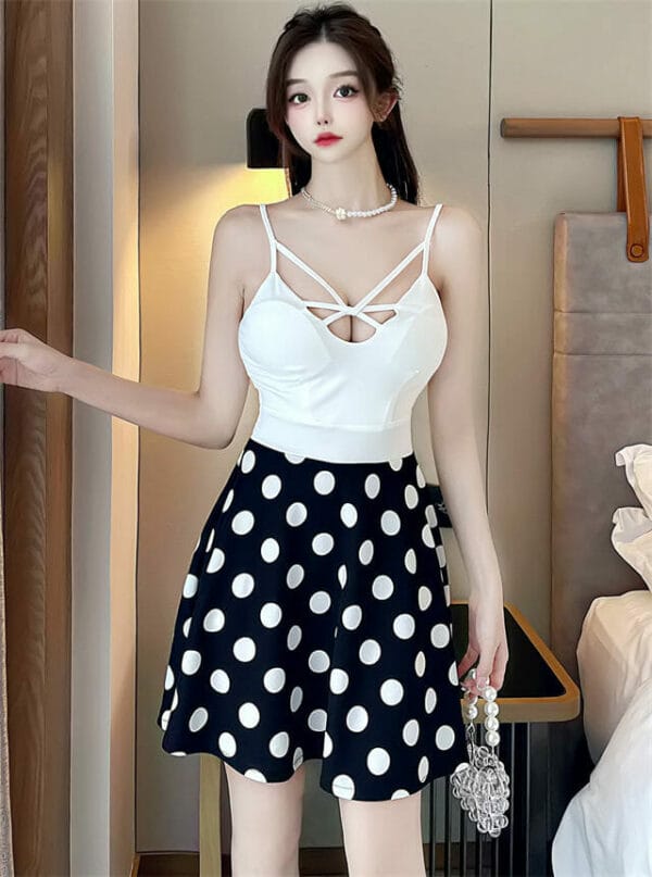 Fashion Lady 2 Colors V-neck Dots Straps A-line Dress 1