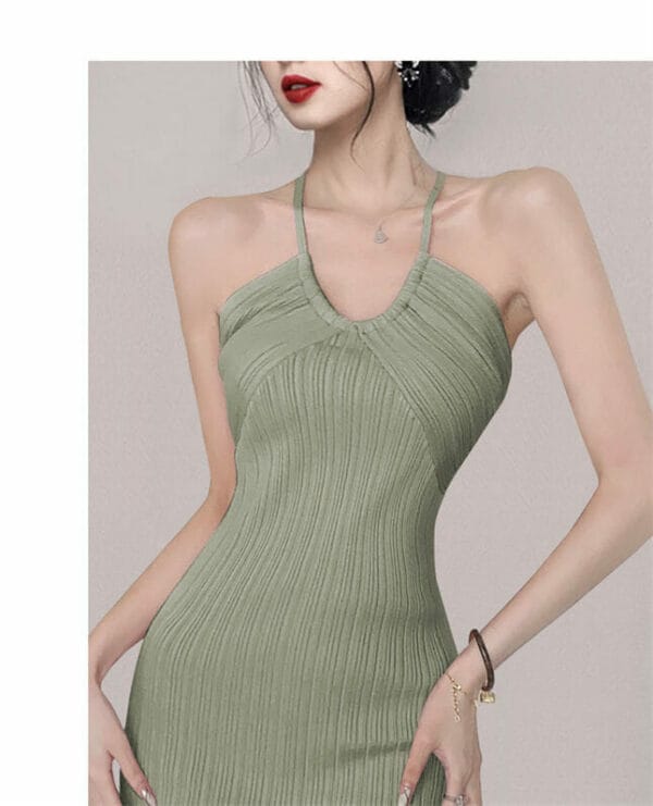 Fashion Lady 3 Colors Batwing Tops with Halter Knitting Dress 5