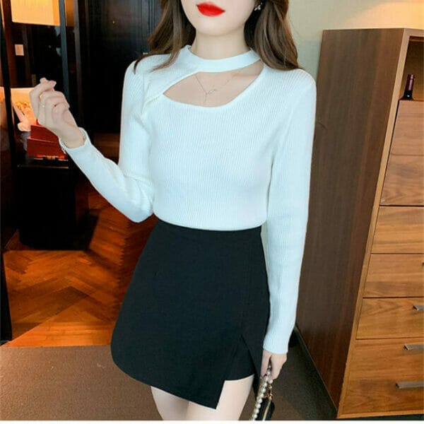 Fashion Lady 3 Colors Hollow Out Round Neck Knit T-shirt 6