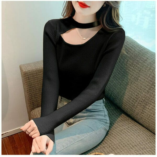Fashion Lady 3 Colors Hollow Out Round Neck Knit T-shirt 3