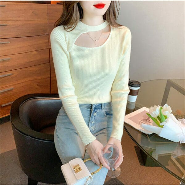 Fashion Lady 3 Colors Hollow Out Round Neck Knit T-shirt 2