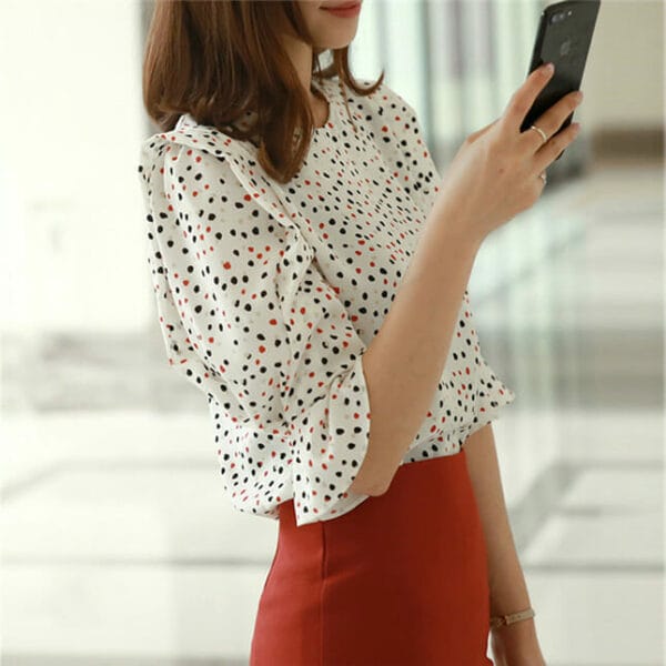 Fashion Lady Dots Loosen Blouse with Fishtail Midi Skirt 5