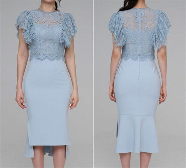 Fashion Lady Flouncing Lace Blouse with Fishtail Slim Dress 5