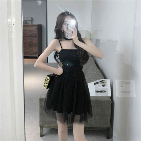 Fashion Lady High Waist Gauze Splicing Fluffy Straps Dress 4