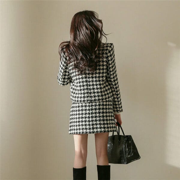 Fashion Lady Tailored Collar Houndstooth Woolen Dress Set 5