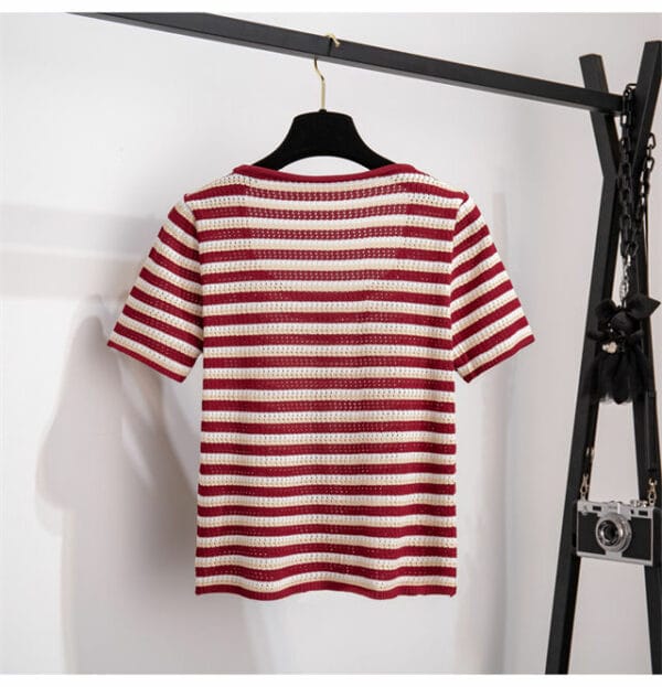 Fashion New 2 Colors Stripes Knit Tops with Pleated Skirt 5