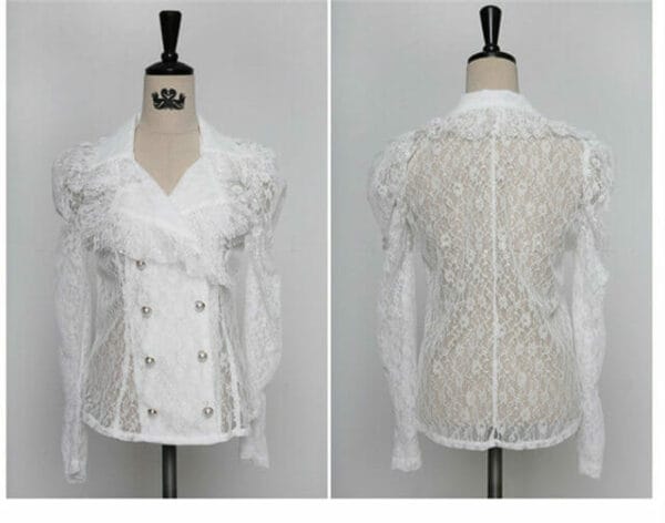 Fashion New Transparent Lace Blouse with Skinny Midi Skirt 6