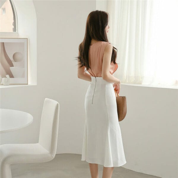 Fashion New V-neck Pleated Blouse with Fishtail Skirt 4