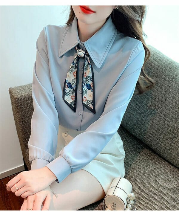 Fashion OL 2 Colors Flowers Bowknot Doll Collar Blouse 6