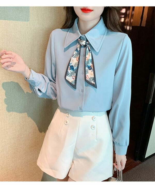 Fashion OL 2 Colors Flowers Bowknot Doll Collar Blouse 4