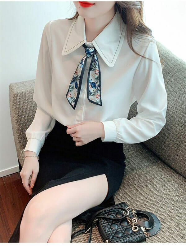 Fashion OL 2 Colors Flowers Bowknot Doll Collar Blouse 3