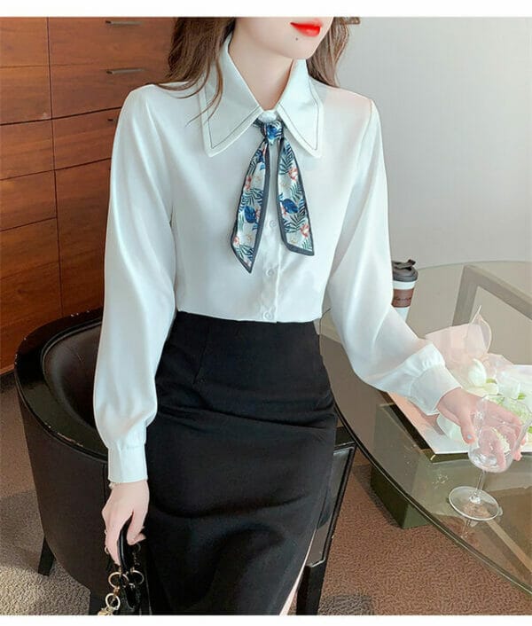 Fashion OL 2 Colors Flowers Bowknot Doll Collar Blouse 2