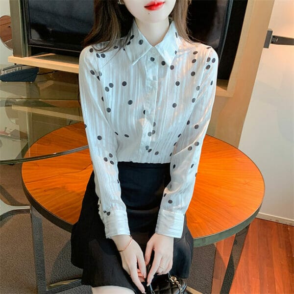 Fashion OL Shirt Collar Dots Stripes Long Sleeve Blouse 5