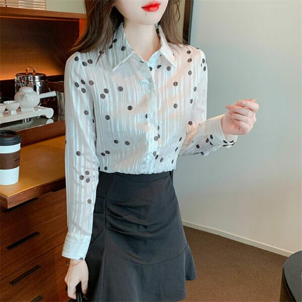 Fashion OL Shirt Collar Dots Stripes Long Sleeve Blouse 3