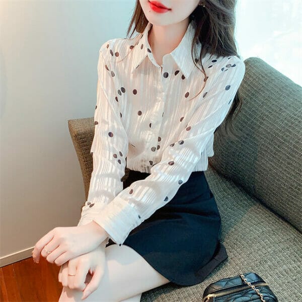 Fashion OL Shirt Collar Dots Stripes Long Sleeve Blouse 2