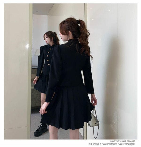 Fashion OL Single-breasted Short Jacket with Pleated A-line Skirt 5