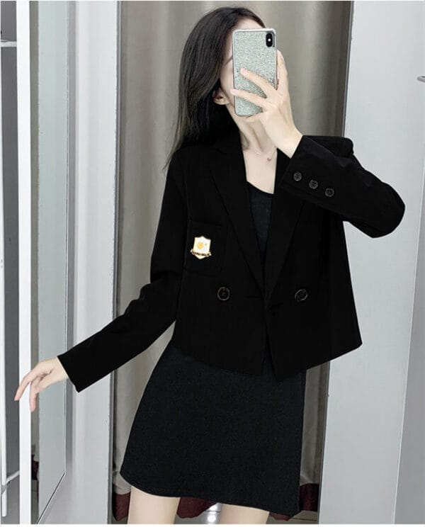 Fashion OL Tailored Collar Short Jacket with Straps A-line Dress 5