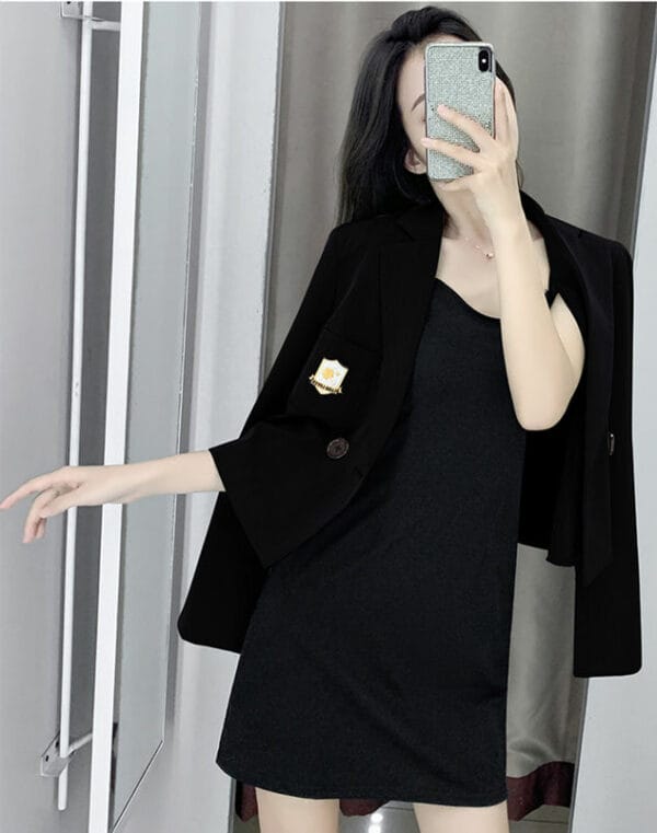 Fashion OL Tailored Collar Short Jacket with Straps A-line Dress 6