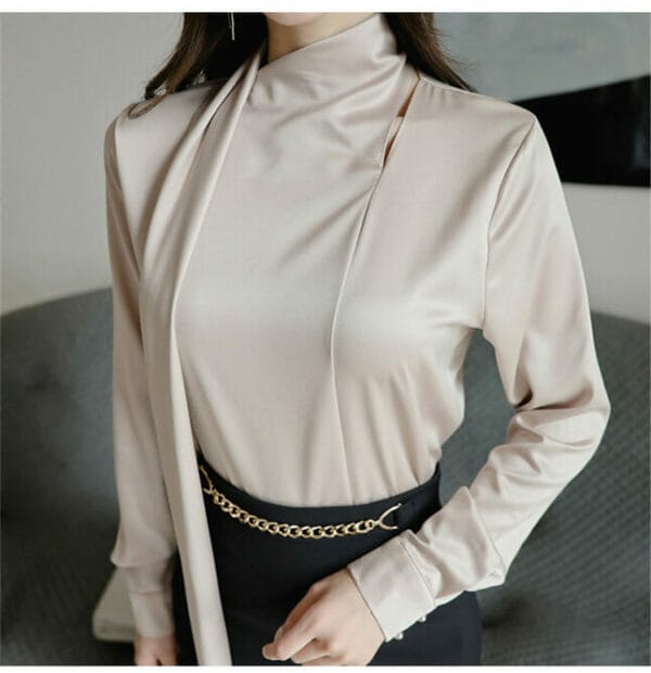 Fashion OL Tie Collar Chain Waist Slim Dress Set 5