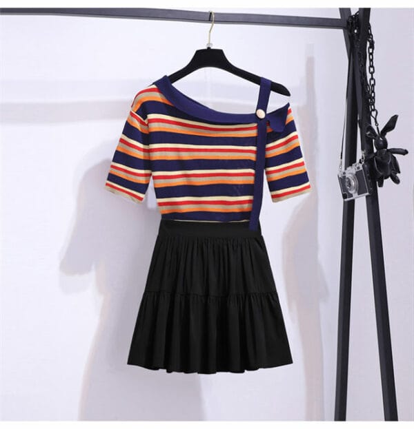 Fashion Off Shoulder Stripes Tops with Fishtail Skirt 4